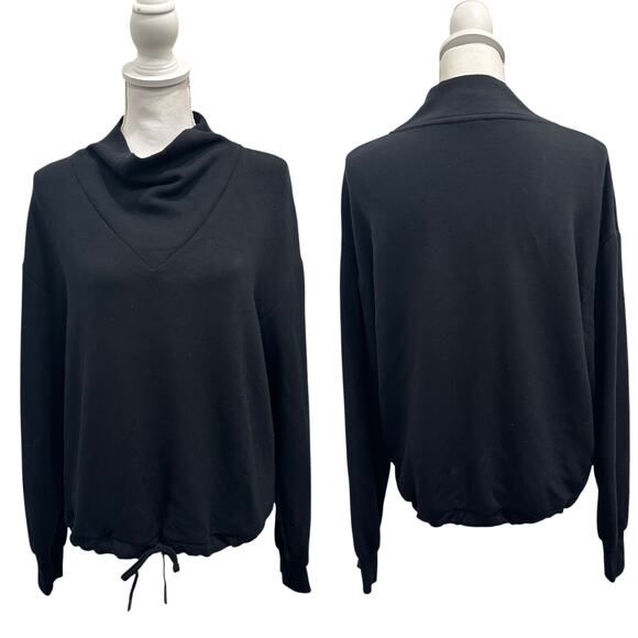 Varley Tops - Varley Betsy Funnel Neck Black Drawstring Hem Sweatshirt Small Lounge Cozycore